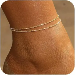 A waterproof multi-layer lightweight Cuban chain Figaro Chain anklet set with Golden anklet jewelry