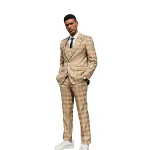 Onyxo Collection: Men's Glen Plaid 3 Piece Hybrid Fit Suit In Copper
