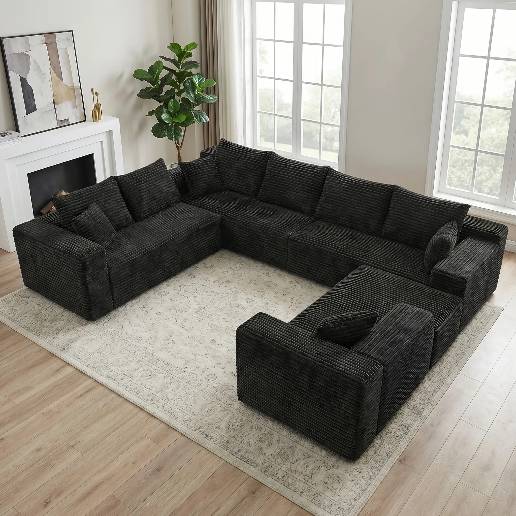 139in Contemporary Upholstered Curved Sectional Sofa - Comfy Indoor Multiple-Seat Sofa, Foam Cushioning, Skin-Friendly Pet-Friendly Fabric, Plump Padding, Flexible L-Shaped/U-Shaped Configurations, Assembly Required for Large Living Rooms