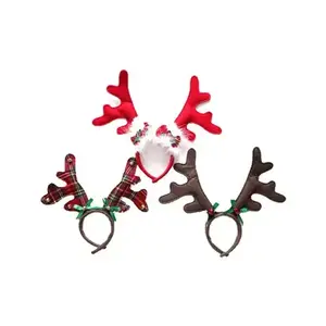 Christmas Antler Headband Felt 9-In. Festive Red & Plaid Options for Holiday Parties