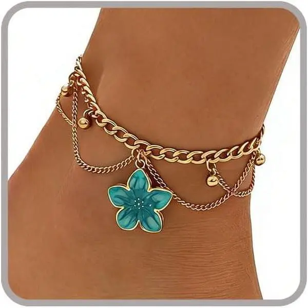 Ankle Bracelets for Women  Anklets for Women  Summer Beach   Blue White  Flower Anklets for Women Plus Size Anklet Bracelet for Big Ankles Foot