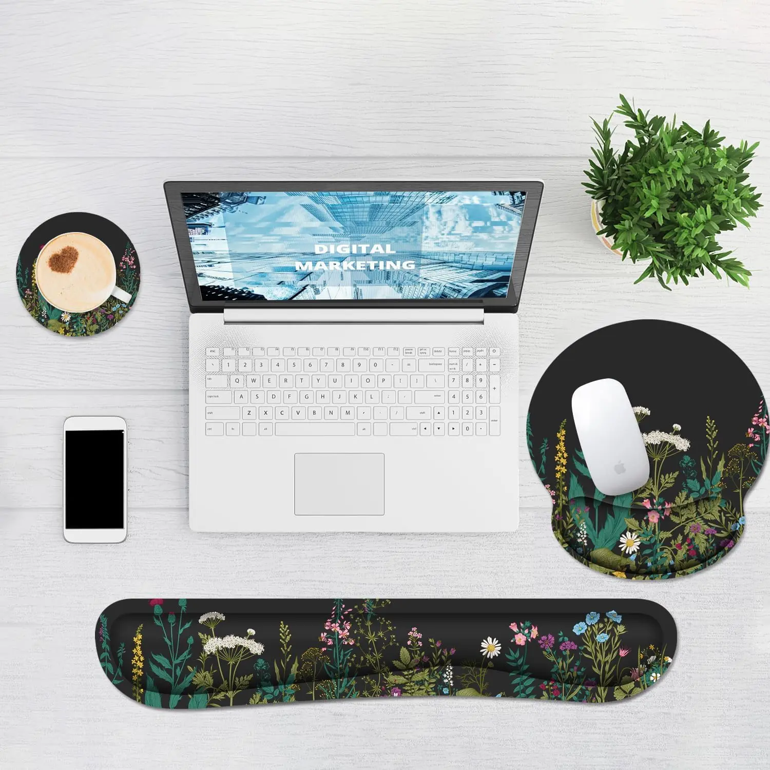 Ergonomic Mouse Pad with Wrist Rest & Keyboard Wrist Rest, Memory Foam Wrist Support for Easy Typing Pain Relief, Ideal for Gaming Office Laptop, Black Flower Ergonomic Mouse Pad with Wrist Rest & Keyboard Wrist Rest, Memory Foam Wrist Support for Easy Typing Pain Relief, Ideal for Gaming Office Laptop, Black Flower