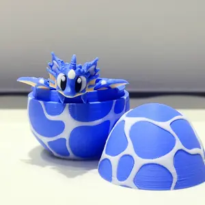 Cute Blue Sea Shell Dragon + Egg Model, Plastic Desktop Decoration Sculpture, Holiday Gift, 3D Printed, Not Plated with Precious Metal