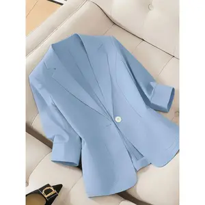 A women's solid color lightweight elegant Chic high-end three-quarter sleeve blazer, suitable for spring and summer, ideal for commuting and daily wear.