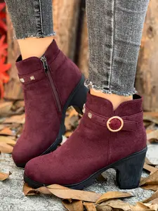 Women's Blue Lace-Up Chunky Thick Sole Short Boots, Ankle Boots, Metal Buckle Decor, Fashionable Versatile Shoes for Daily Wear Footwear