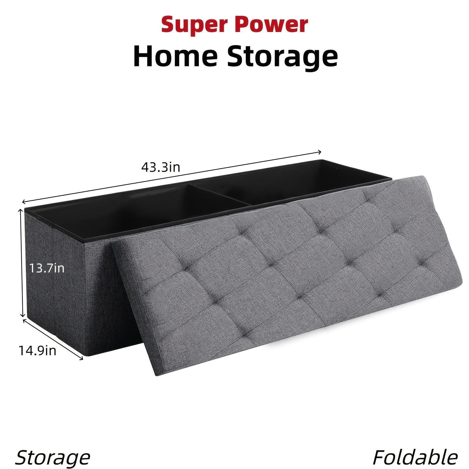 Grey Heavy-Duty Multi-Functional Folding Storage Ottoman Bench with Cushion - Indoor & Outdoor Use, Space-Saving Design, Water-Resistant Easy-to-Clean Surface - Ideal for Living Room, Patio, Tool Storage