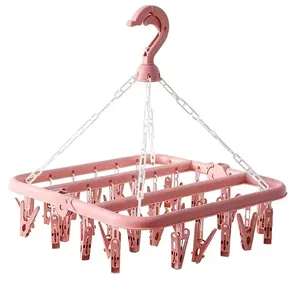 Foldable Drip Hanger with 32 Clips for Socks Towels Diapers Bras Baby Clothes Underwear Plastic Adjustable Hooks Household Use