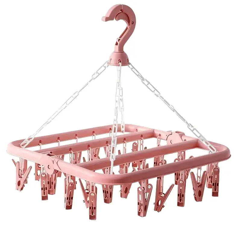 Classic Lightweight Compact Closet Organization Plastic Drip Organiser - Over-the-Door Hanger Organizer with 32 Clips, Adjustable Hooks, Hanging Household Clothes Hangers with Clips for Baby Clothes, Socks