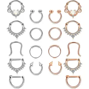 FINREZIO 18 Pcs Silvery Rose Golden Mixed Style Piercing Jewelry Set for Women Men Hypoallergenic Stainless Steel Nose Rings Septum Clickers Captive Bead Rings Horseshoe Barbells Punk Gothic Body Jewelry Set for Ears Nose Lip Daily Wear Gifts