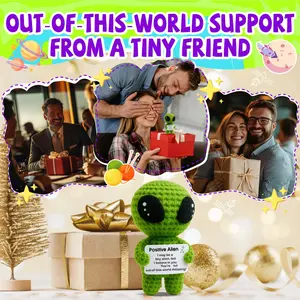 Adorable Mini Hand-Knitted Alien Plush Toy, Cute Emotional Support Plush for Stress Relief & Anxiety Comfort, Perfect Christmas Presents Holiday Gifts Birthday Gifts for Women Men Him Her Teacher Appreciation Gifts with Exquisite Handmade Craft Compact Po