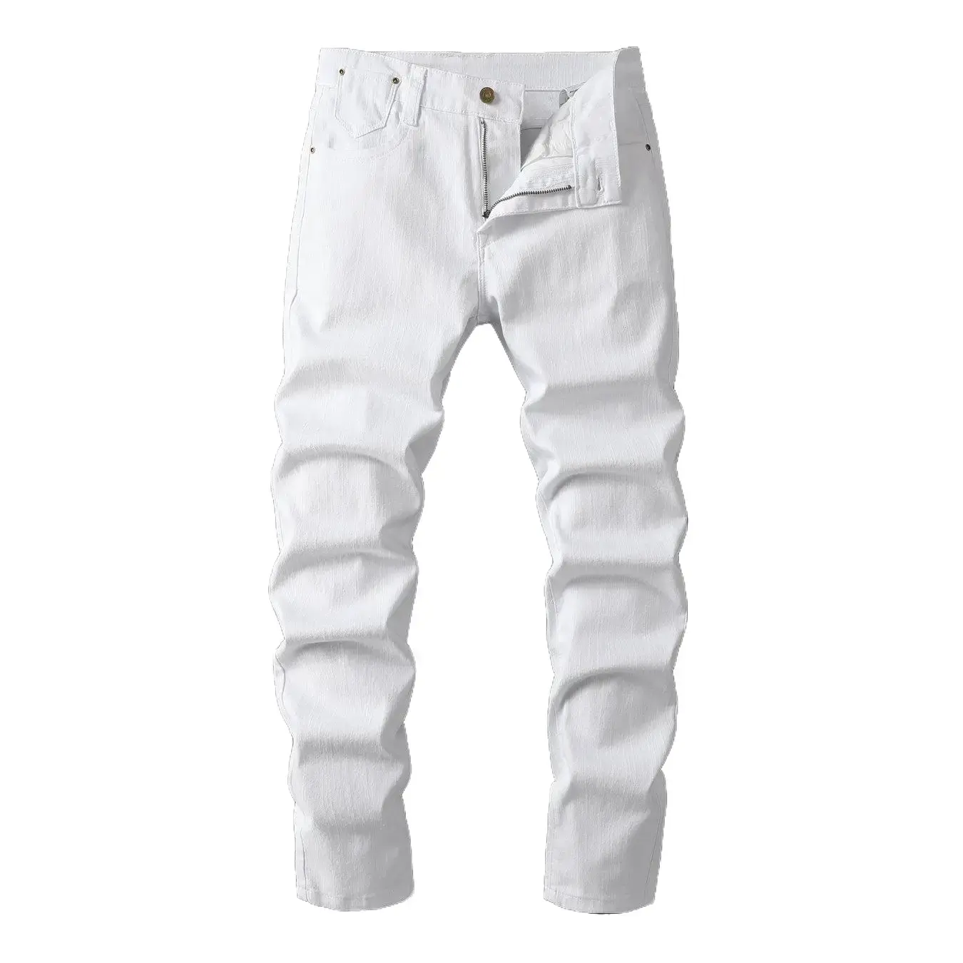 Men’s summer lightweight pure white slim tapered jeans — high cotton content, stretchy, slimming, versatile casual long pants with a light luxury premium feel; suitable for business/commuter wear; trendy straight-leg long pants.