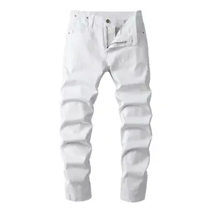 Men’s summer lightweight pure white slim tapered jeans — high cotton content, stretchy, slimming, versatile casual long pants with a light luxury premium feel; suitable for business/commuter wear; trendy straight-leg long pants. fathersdaygift