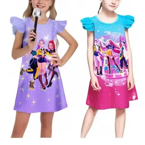 2PC Girls Princess Nightgown Flame Resistant with Girl Icon Print Machine Washable Casual Dress for Bedtime & Dress Up