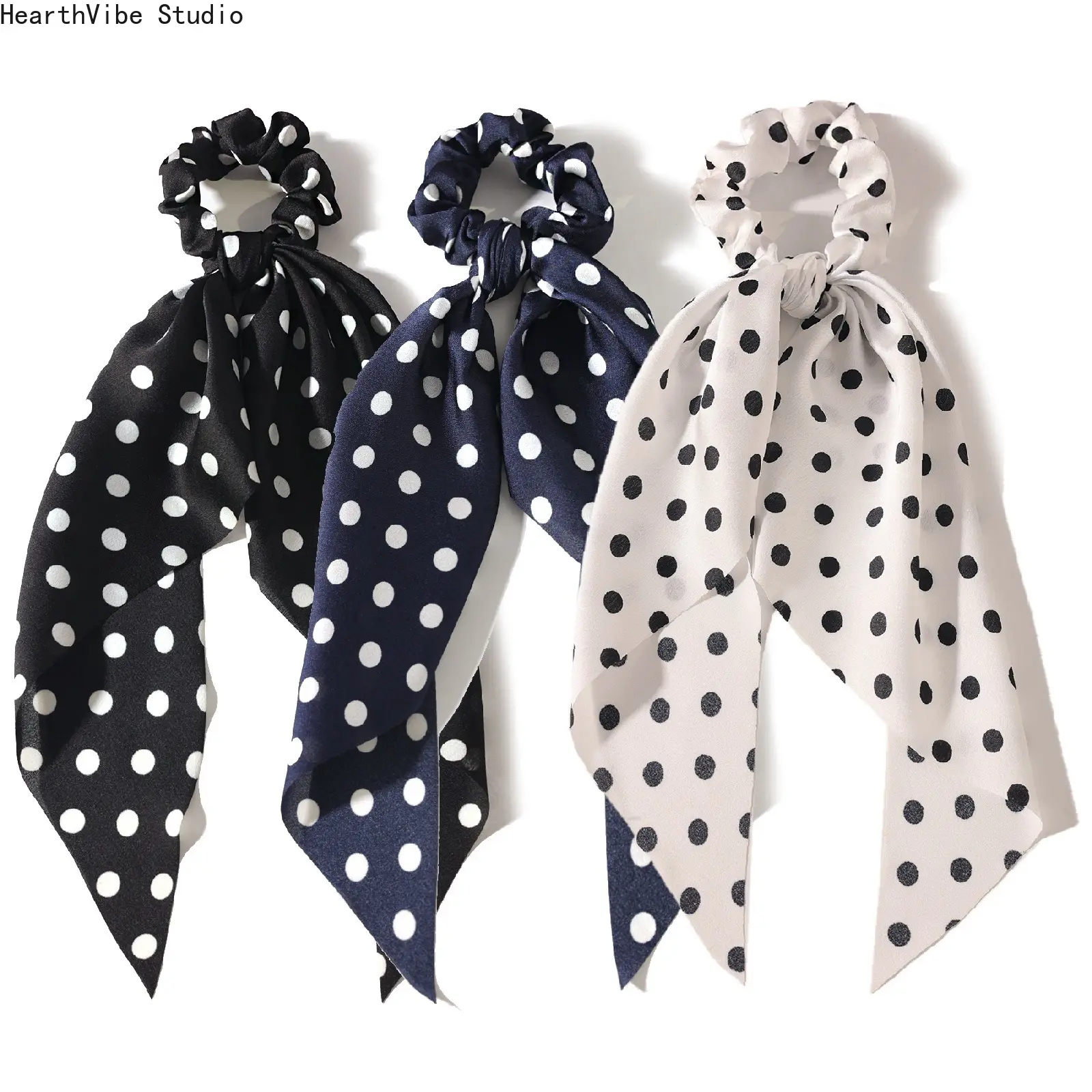 Women's Minimalist Polka-Dot Polyester Satin Streamer Elastic Band Scrunchie, High-Elasticity Universal Hair Tie, Sports & Outdoor Accessory Scrunchies
