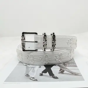Punk Ste Cross PU Leather Belt| Lychee Pattern Colorful Design Unisex| Daily Outing Party Outfit Essential| Vine Roller Buckle Unique Trendy