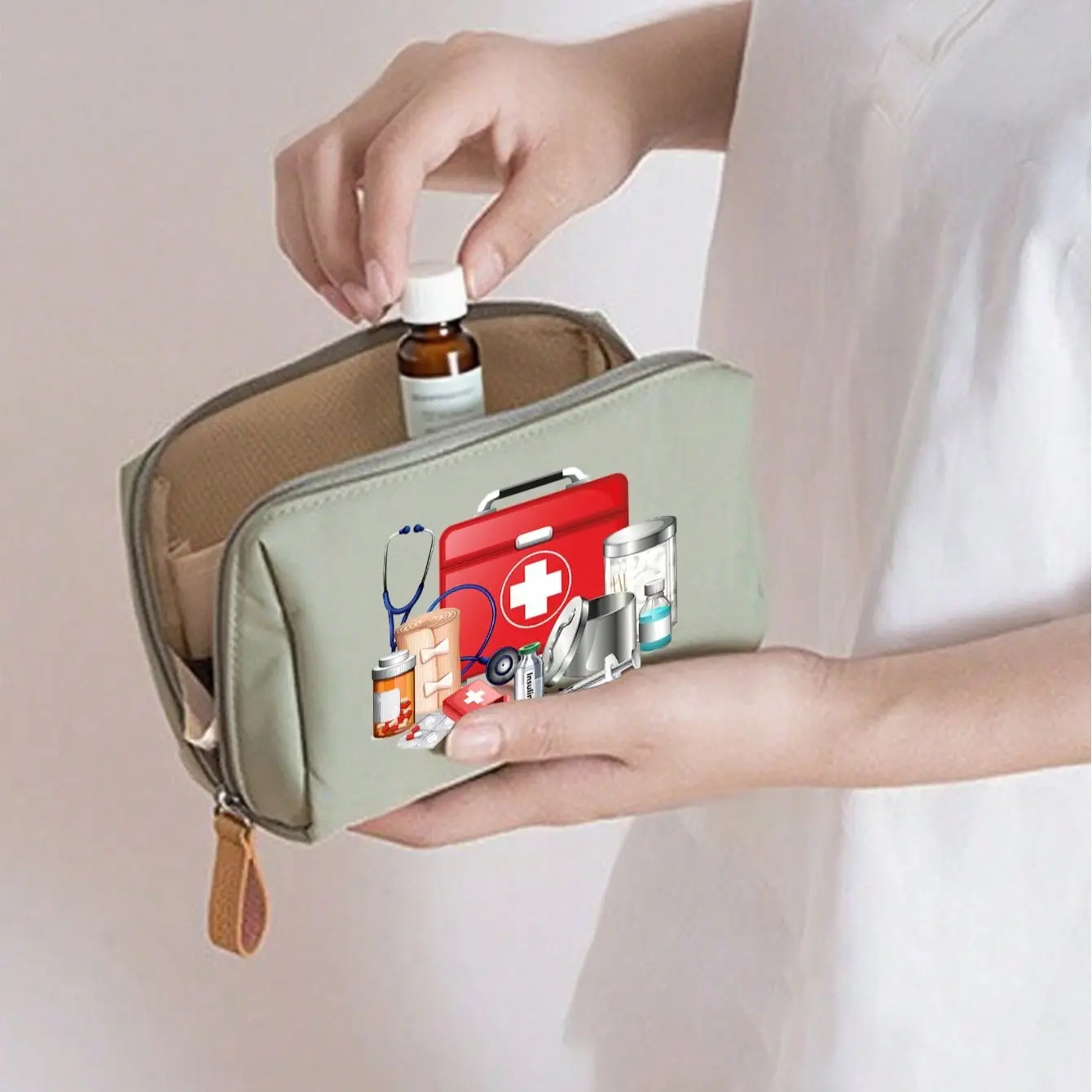 Large Capacity Women's Zipper Medicine Organizer Bag with Stethoscope, First Aid Kit, and Compartment Boxes, Makeup Organizer Pouch, Cosmetic Pouch, Versatile Makeup and Travel Storage for Supplements and Toiletries, Cosmetic Travel Bags