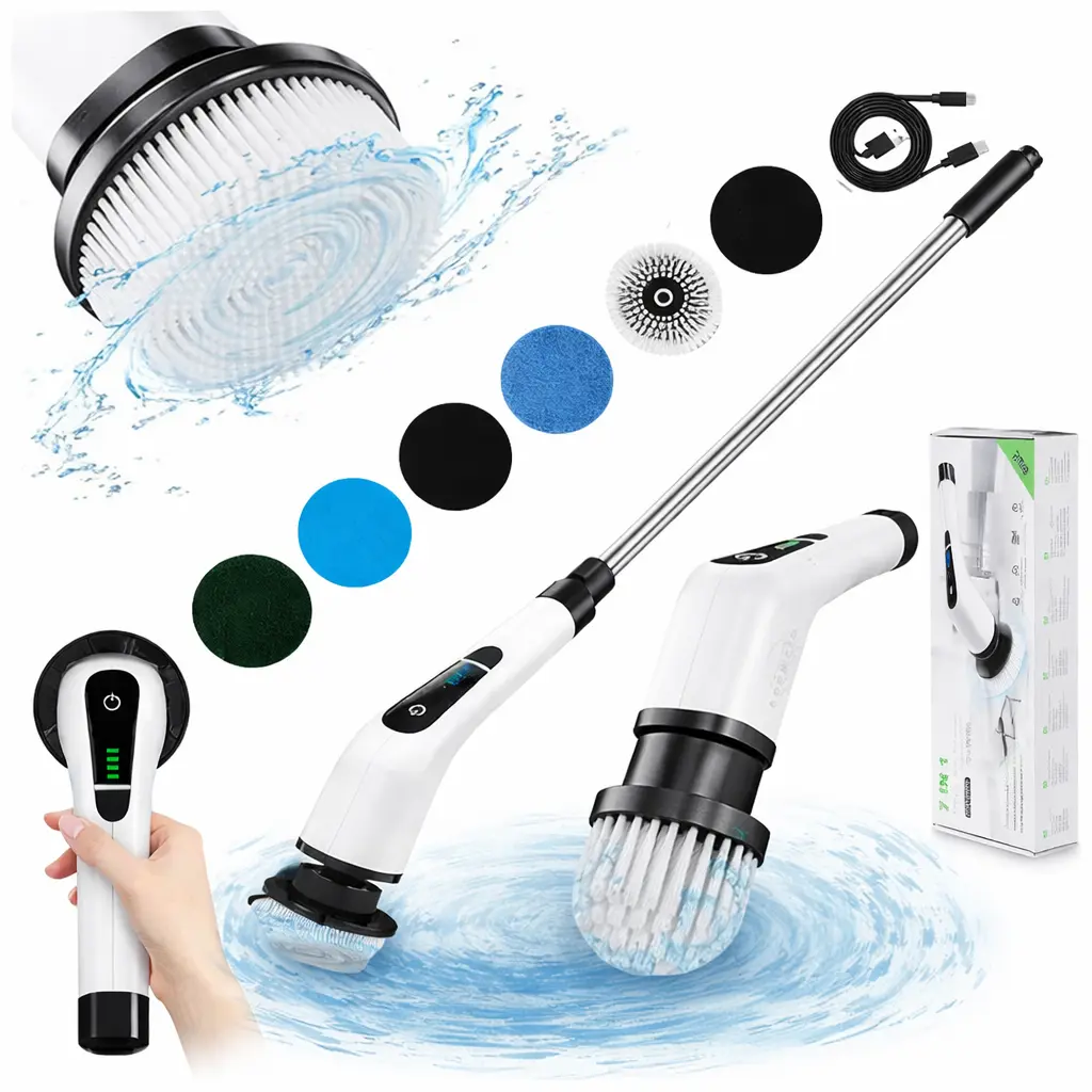 Electric Spin Scrubber – Cordless Waterproof Cleaning Brush for Bathroom, Kitchen, Bathtub, Tile, Floor & Window – Dual Speed Powerful Scrubber with Long-Lasting 1800mAh Batter