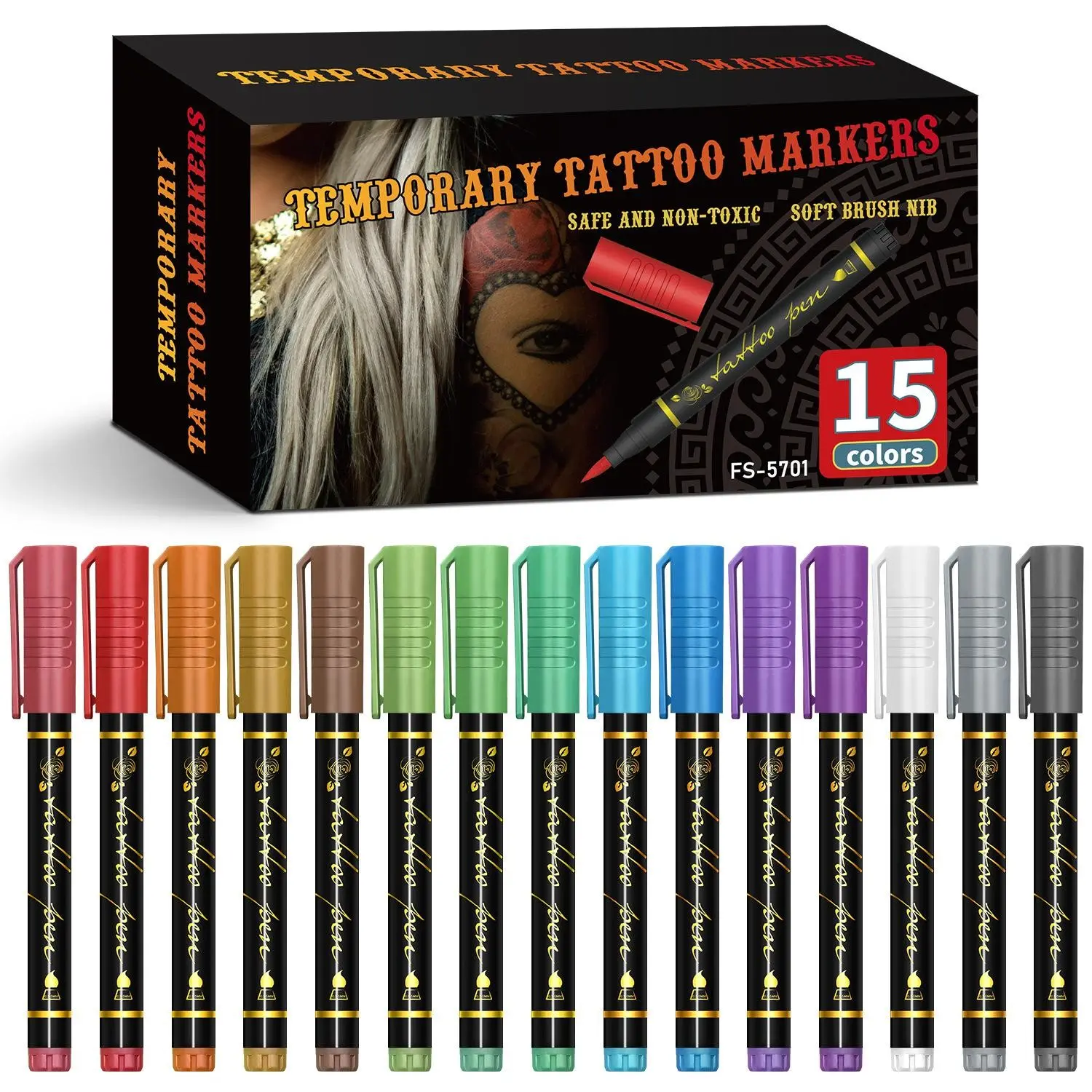 Temporary Tattoo Pen Set, Easy-To-Use Body Art Marker, Washable Skin Paint Brush, Perfect for Parties and Festivals