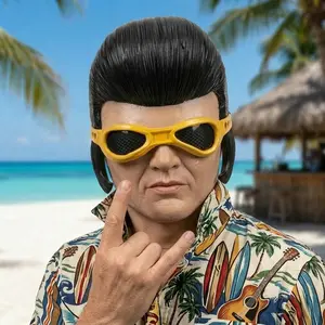 Retro Half-Face Latex Mask | Tall Black Hair & Yellow Goggle Eyes | Stylish Exaggerated Party/Cosplay Photo Prop For Unique Looks