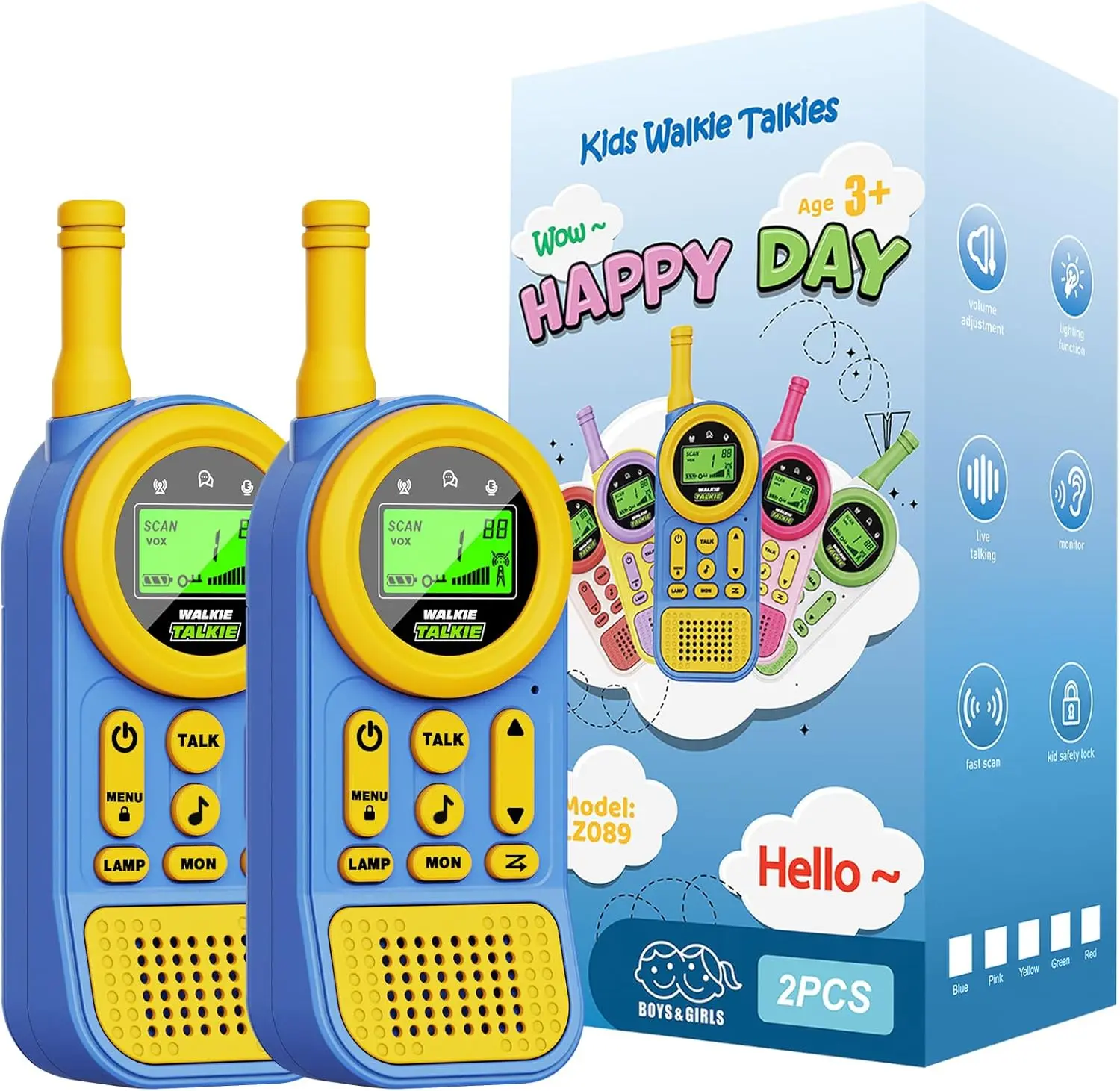 Kids' Walkie Talkies 2-Pack Blue, 3-12 Year Olds' Nature Exploration Toy, 22 Channels 2-Way Radio with Backlit LCD & Flashlight, 3 Mi Range for Camping/Hiking