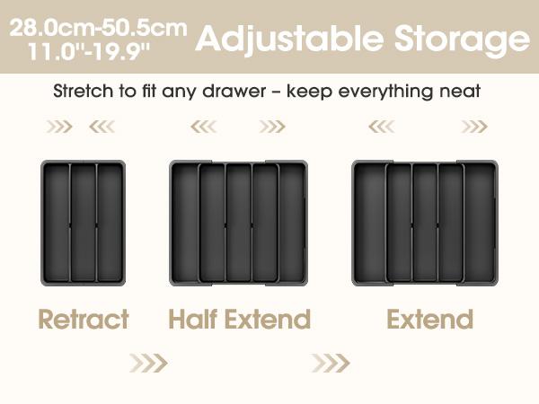 Expandable Silverware Organizer, Adjustable Kitchen Drawer Utensil Organizer, Cutlery Tray for Forks & Knives, Black