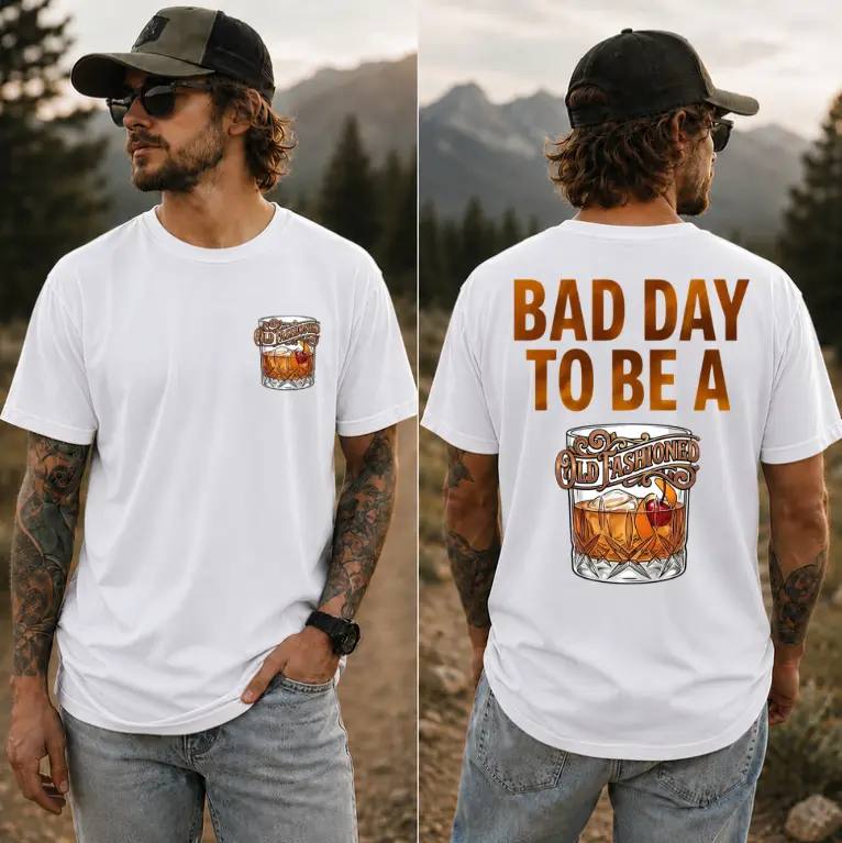 Old Fashioned Cocktail Tshirt, Bourbon Lover Gift, Vintage Bartender T-Shirt, Classic Drinking Graphic Tee, Full Size, Full Color