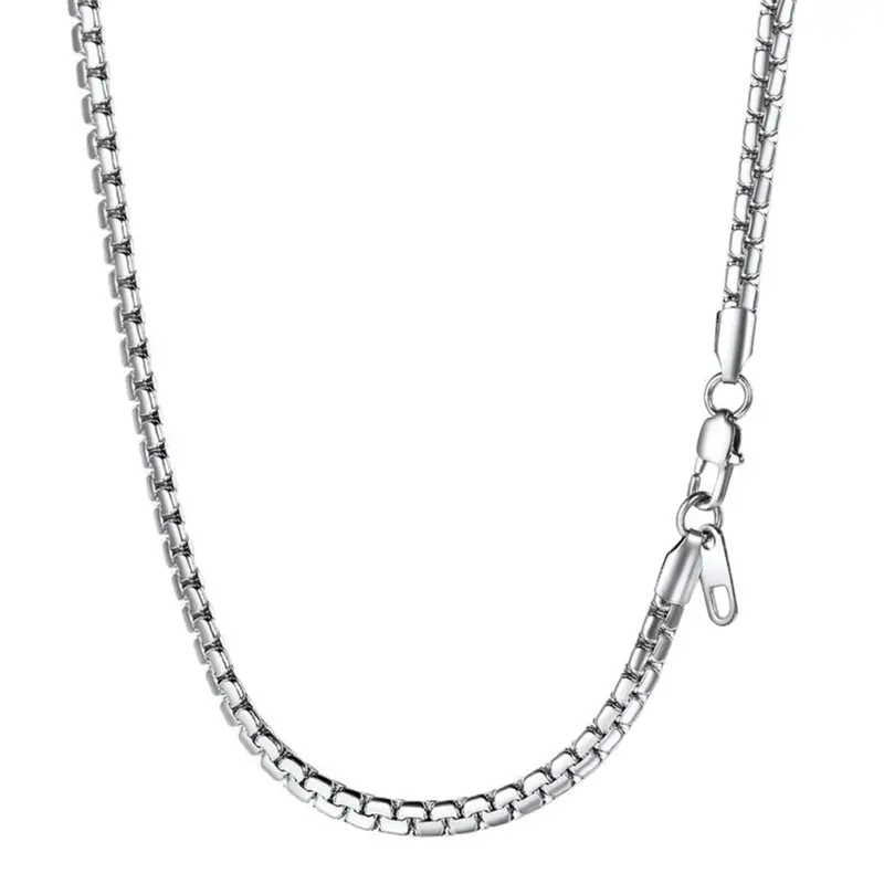 PROSTEEL 14K Gold Plated/Steel/Black Flat Box Chain Necklace Stylish Stainless Steel Width 4/6mm Length 14-30 Inches Simple Minimalist Unisex Jewelry For Men Women Gift Box