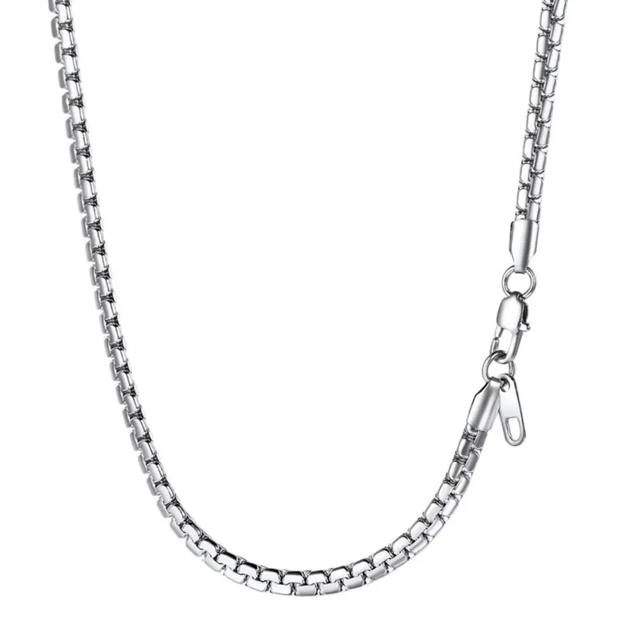 PROSTEEL Flat Box Chain Necklace Stylish Stainless Steel Width 4/6mm Length 14-30 Inches Simple Minimalist Unisex Jewelry For Men Women Gift Box