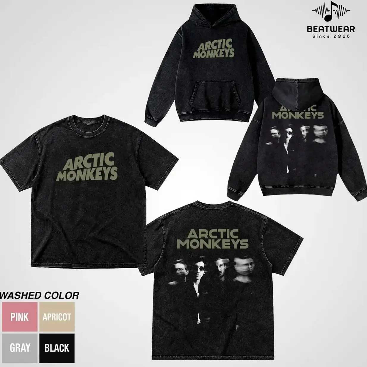 Arctic Monkeys Vintage Washed Graphic T-Shirt, Indie Rock Band Heavy Cotton Oversized Streetwear Tee, Retro Concert Music Merch Back Print Unisex Fan Gift QGQ
