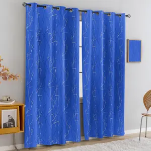 Luxurious Blue Geometric Curtains Set, Polyester Fabric Half Light Blocking Drapes, Ideal for Bedroom Living Room Kitchen