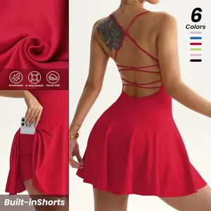 Women's Solid Cross Back Sports Dress, Casual Breathable Sleeveless Sports Dress for Daily Wear, Ladies Sportwear for all Seasons, Workout Active Dress, Tennis Sports Dress spring