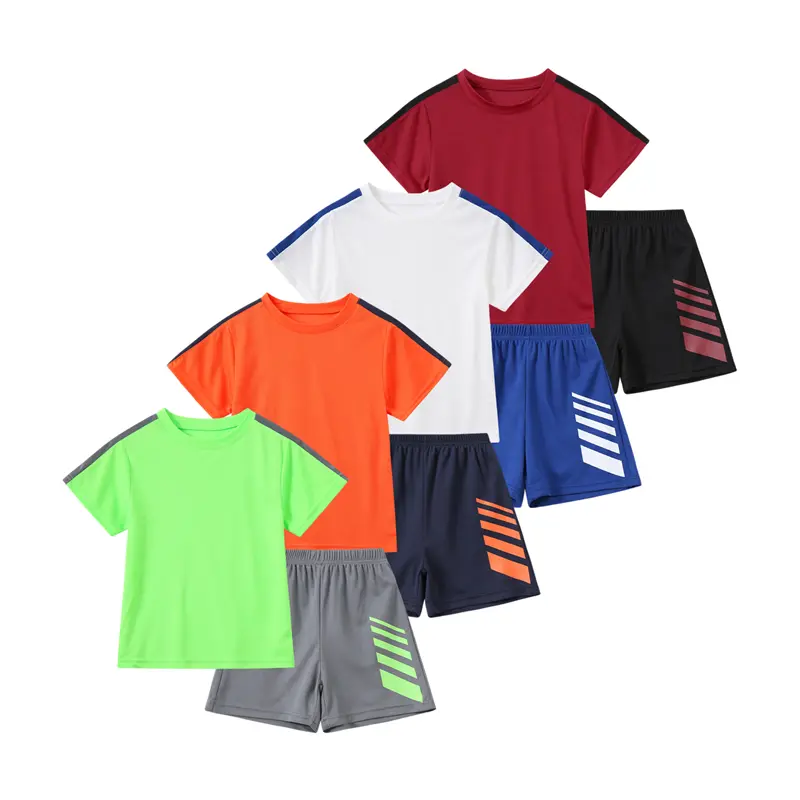 8-Piece Set of Boys' Spring/Summer Casual Sportswear: Breathable and Comfortable Short-Sleeve Shirts and Shorts-Simple Summer Outdoor and Everyday Clothing for Kids Athletic Set