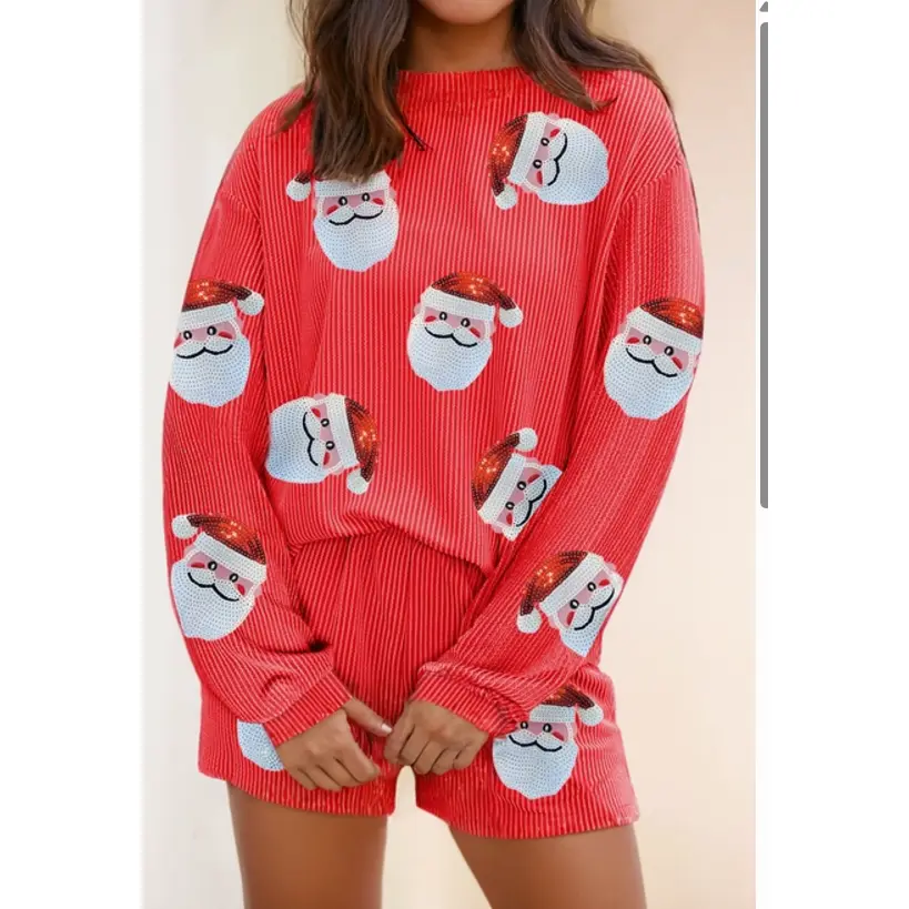 Santa Sequins Pajama Set-Top