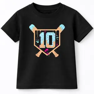 Baseball 10 Year Old Ice Cream Drip 10th Birthday Boy 10 T-Shirt For Young Boys Girls T-shirt Crewneck Light Cotton