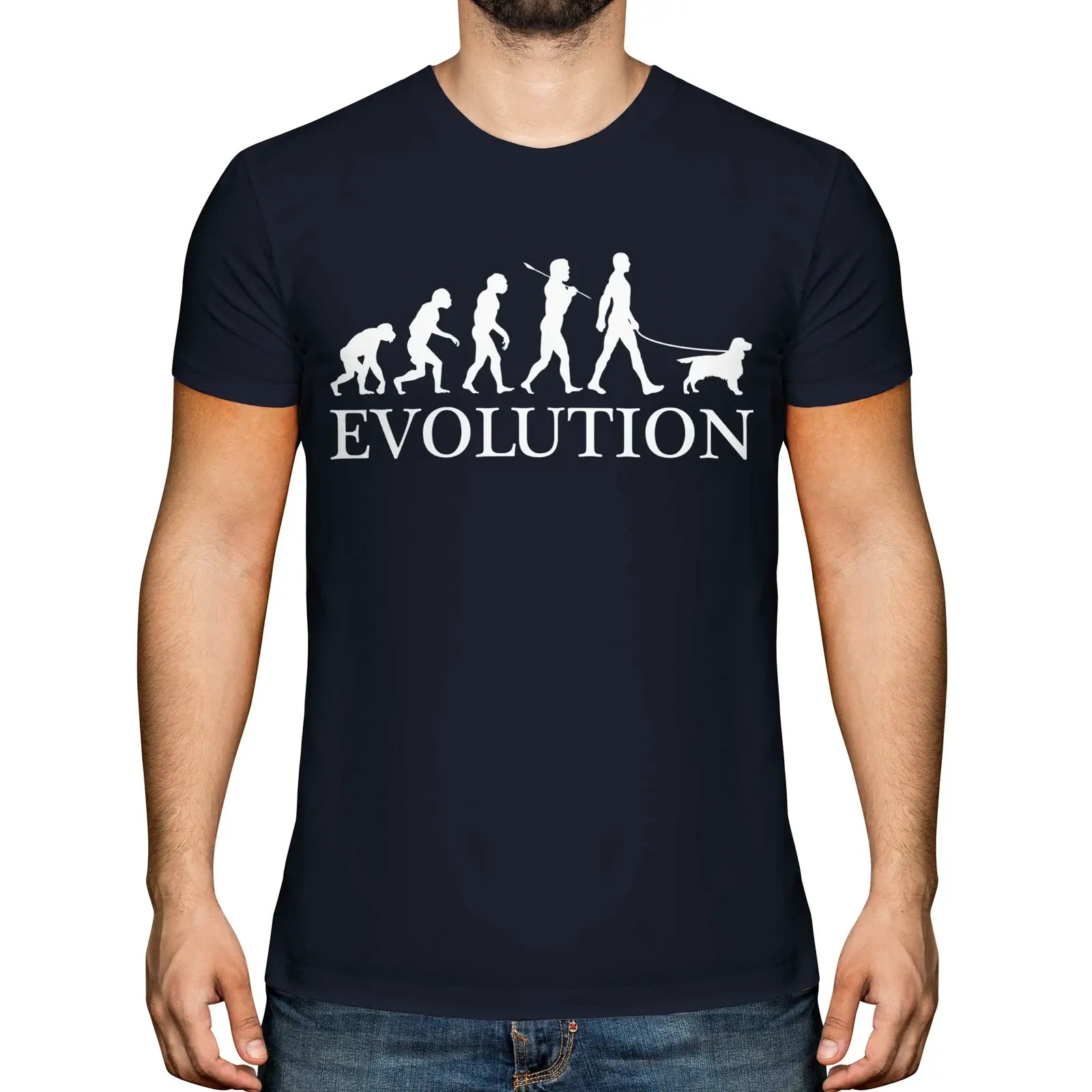 ENGLISH COCKER SPANIEL EVOLUTION OF MAN MENS T-SHIRT TEE TOP DOG WALKER WALKING