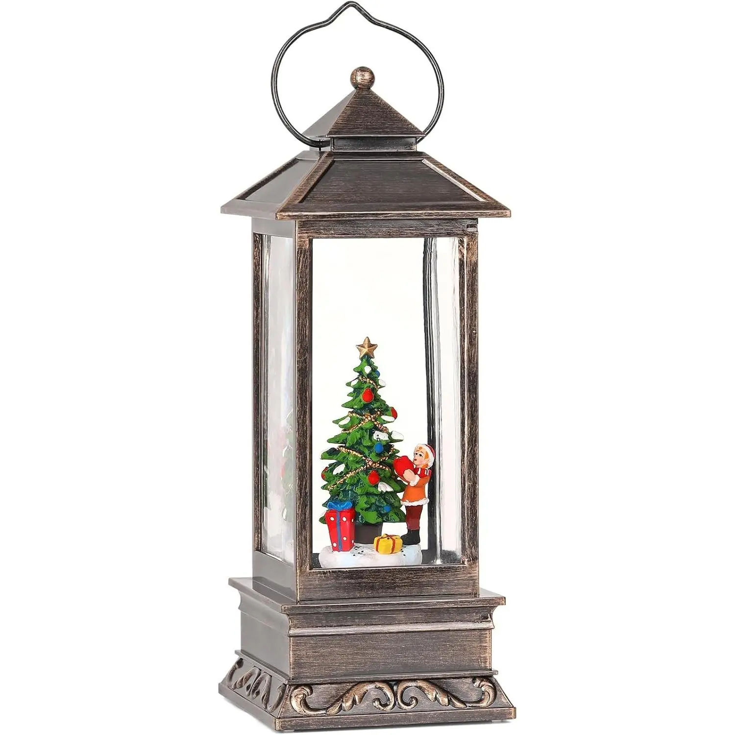 12 Inch Christmas Snow Globe, Glitter Lighted Lantern with Music, USB and Battery Operated Indoor Snow Globe Decorations for Home, Christmas Decor (Christmas Tree)
