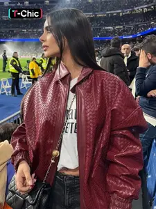 Women Autumn Winter Long Sleeve Zipper Basic Casual Leather Red Coat Jacket Outerwear, Zippered Jacket