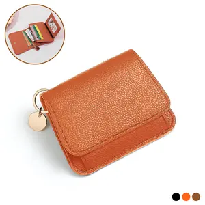 Women Small Wallet RFID Blocking Genuine Leather lSim Wallet with Coin Pocket Tri-Fold Credit Card Holder with ID Window and Keychain for Daily Use