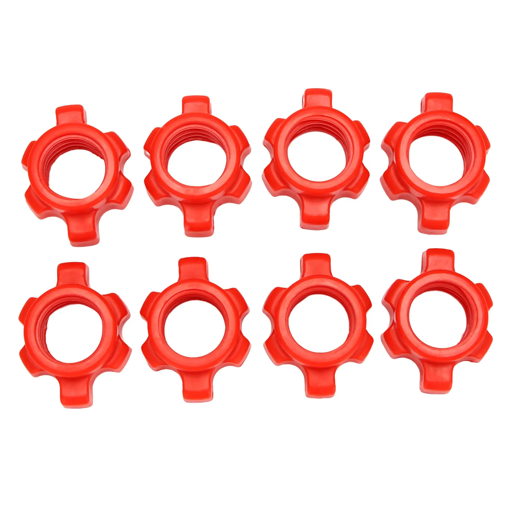 8-Pack Red 25mm Plastic Spinlock Collars, Quick-Release Nuts for Standard Bars, Durable Fitness Accessories for Arm & Chest Workouts