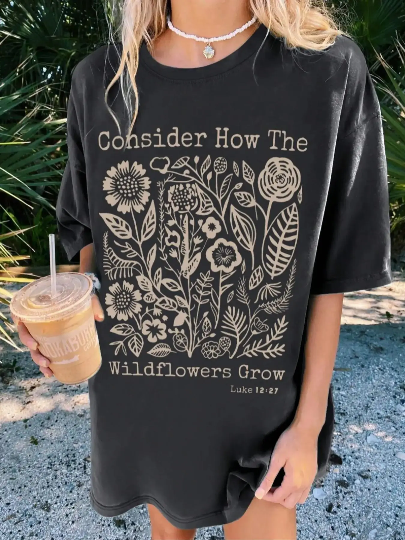 Women's Floral & Letter Print Round Neck Graphic Tee, Vintage Trendy Casual Drop Shoulder Half Sleeve T-shirt For Daily Wear, Ladies Summer Outfit, Ha