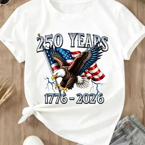 American Eagle Independence Day 250 Years 1776 2026 T-Shirt White Patriotic Flag And Bird Design For Celebrations And National Events - TrendWear USA