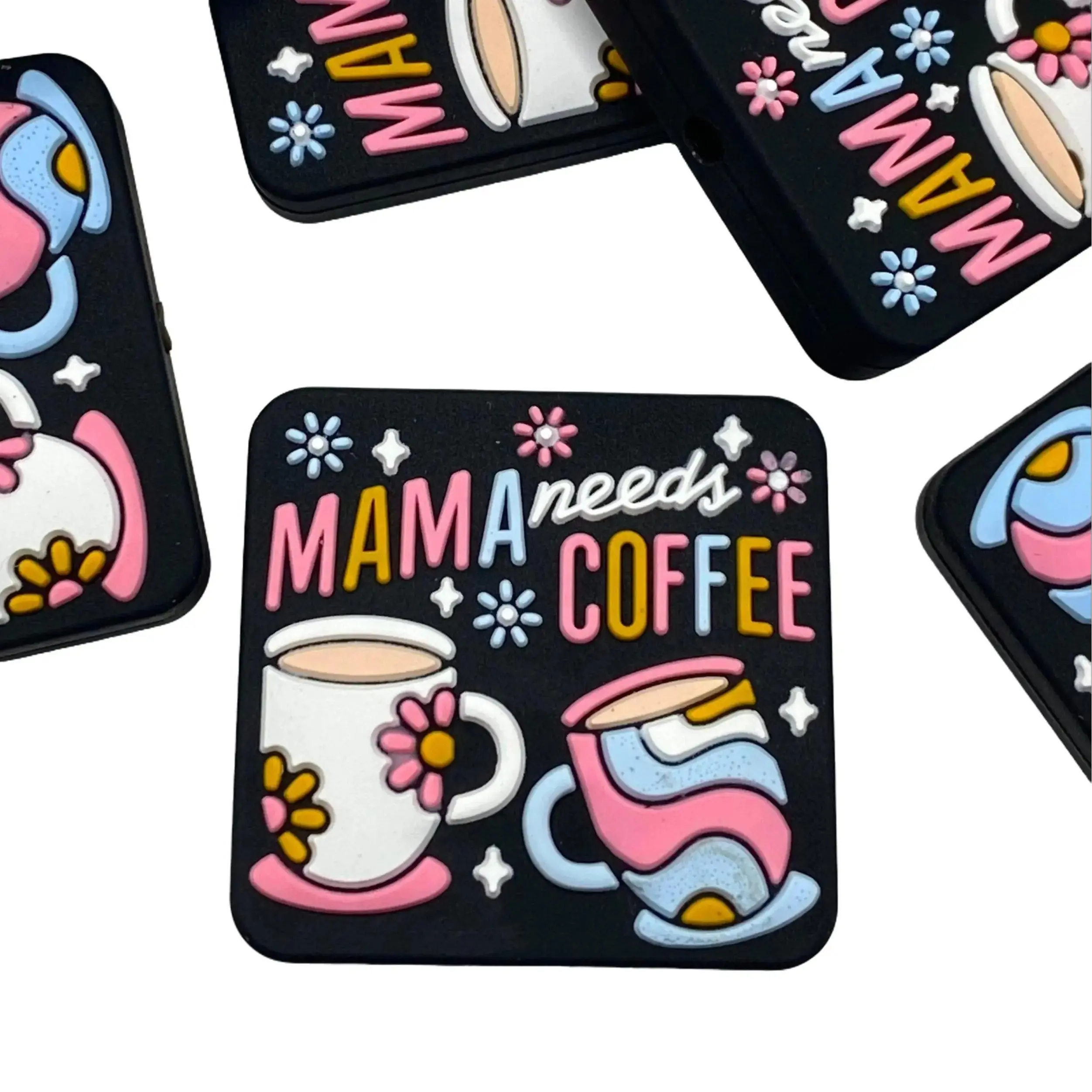 1pc Mama Needs Coffee Silicone Focal Beads | Mom Drink Coffee Crafting & Beading Colorful DIY Supplies