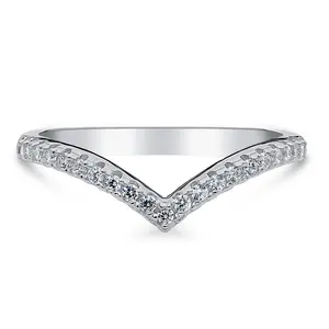BERRICLE Sterling Silver Wishbone Rings Stackable Curved Half Eternity Band Ring for Women, Round Cut Cubic Zirconia CZ