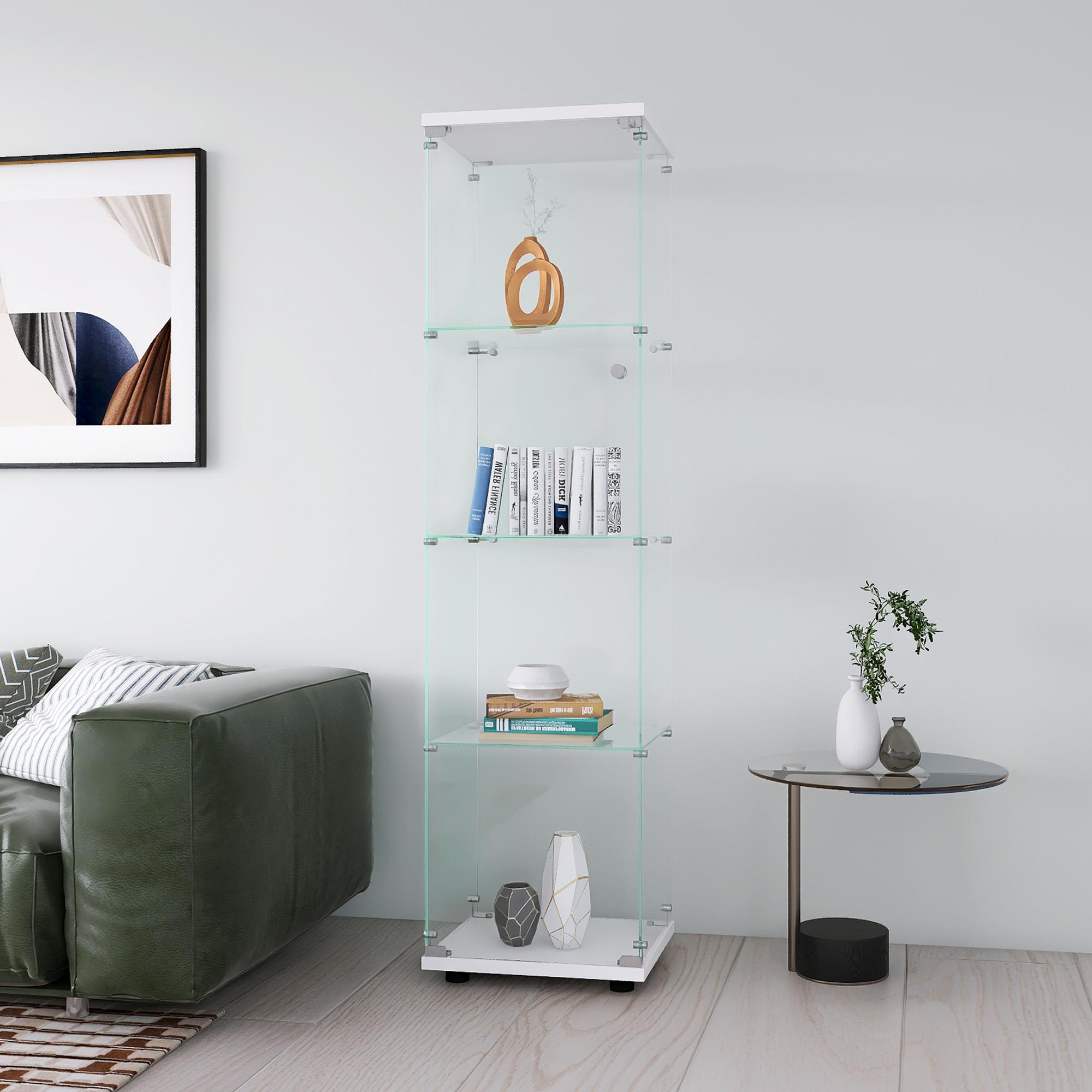 Glass Display Cabinet 4 Shelves with Door, Floor Standing Curio Bookshelf for Living Room Bedroom Office, 64.7"*16.7"*14.3" white Glass Display Cabinet 4 Shelves with Door, Floor Standing Curio Bookshelf for Living Room Bedroom Office, 64.7"*16.7"*14.3" white