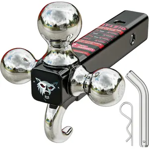 Trailer Hitch Tri-Ball Mount with Hook & Pin Balls Sized 1-7/8, 2 & 2-5/16 inches, Tow Hitch,