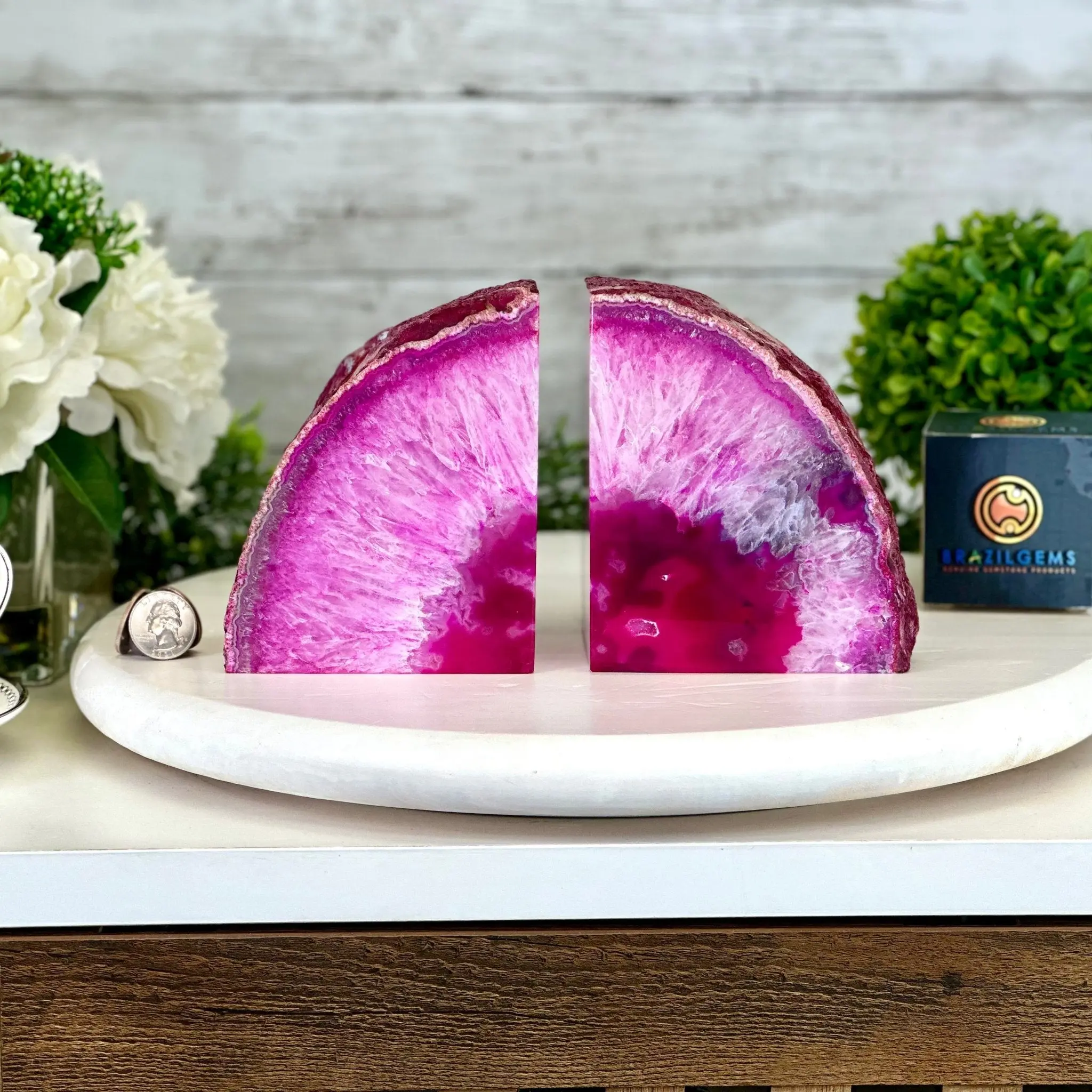 Pink Dyed Brazilian Agate Stone Bookends, 10.9 lbs & 5" Tall #5151PA-027
