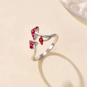 Adorable Red Mushroom-Themed Adjustable Charm Ring, Statement Decorative Ring for Valentine's Day, Anniversary Gifts, Charm Rings, Statement Decorative Rings
