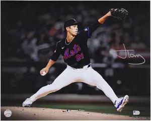 Jonah Tong New York Mets Autographed 16" x 20" Pitching in Debut Photograph - Fanatics Authentic Certified