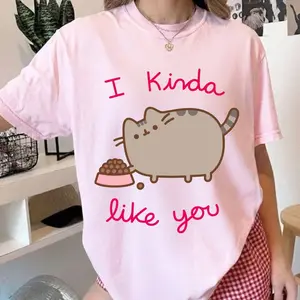 Pusheen The Cat So Lazy Can't Move Cute Adult T-Shirt, Unisex T-Shirt Cotton,I Kinda Like You Tee