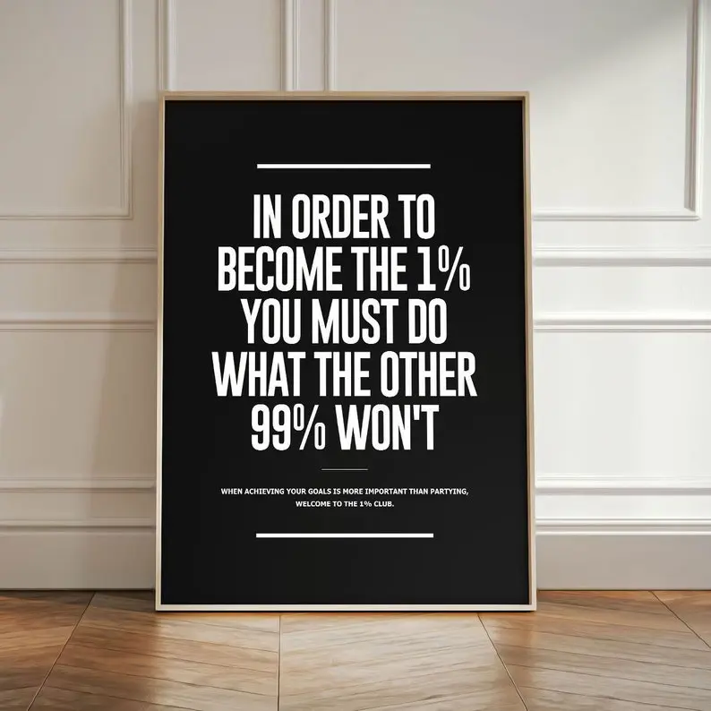 1% Entrepreneur Mindset Poster, Motivational Quote Wall Art, Hustle Inspiration Decor For Office Artistic Frames